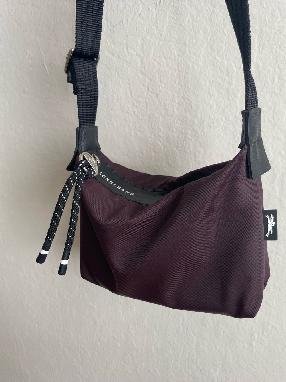 Longchamp Plum Nylon Shoulder Crossbody with Black Strap